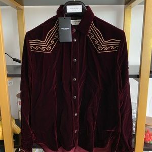 Saint Laurent Red Velvet Button Up Shirt Size 38